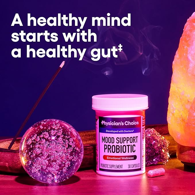 Physician's CHOICE Mood Support Probiotic - Supports a Balanced Mood Healthy Stress Response &amp Digestive Health with Prebiotics Ashwagandha Vitamin B12 Folate - for Men &amp Women - 30ct