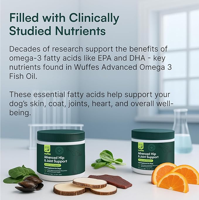 Wuffes Advanced Dog Hip and Joint Supplement with Glucosamine Chondroitin Omega 3 MSM and Green Lipped Mussel (Pack of 2 Small &amp Large Breed)