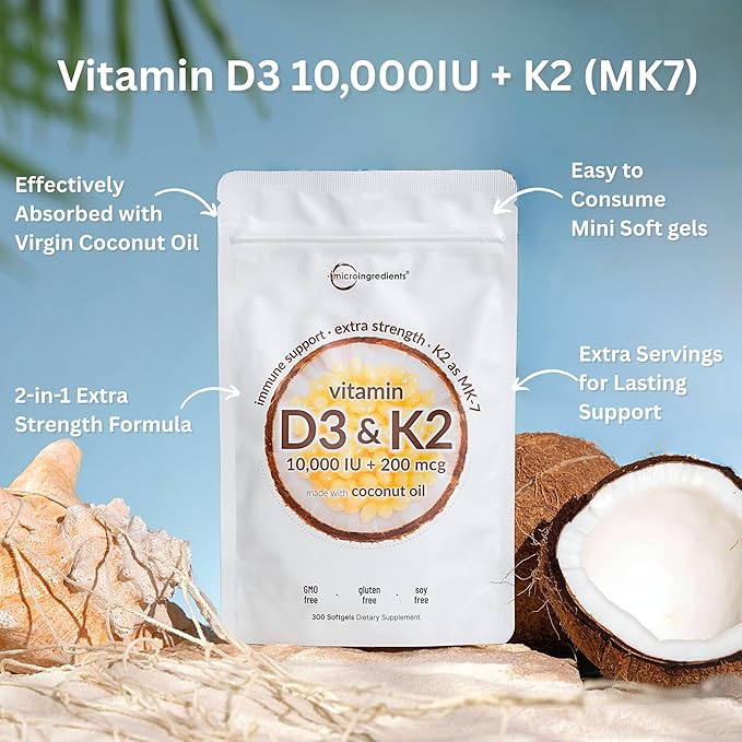 Micro Ingredients Vitamin D3 10000iu + K2 200mcg Softgels &amp Resveratrol NAD Supplements 3000mg Veggie Capsules | 2 Pack | D &amp K Sunshine Vitamins | Antioxidant Blend with Quercetin &amp Ber