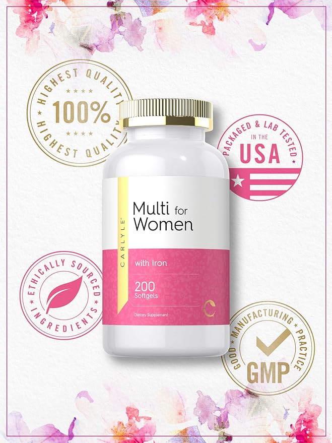 Carlyle Multivitamin for Women with Iron | 200 Softgels | Essential Vitamins Minerals and Omegas | Nutritional Support Supplement | Non-GMO &amp Gluten Free