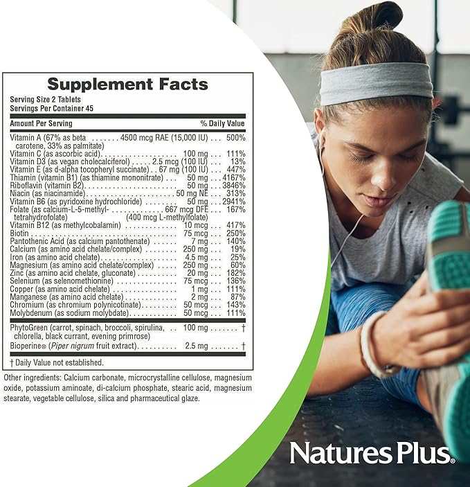 Natures Plus Source of Life Power Teen - 90 Vegetarian Tablets - Teen Multivitamin with Minerals &amp Whole Foods for Mental Focus Energy Booster - Gluten-Free - 45 Servings
