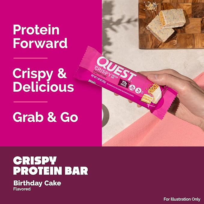 Quest Nutrition Crispy Birthday Cake Protein Bar 17g Protein 1g Sugar 2g Net Carbs Gluten Free Protein Snack Keto Friendly 12 Count