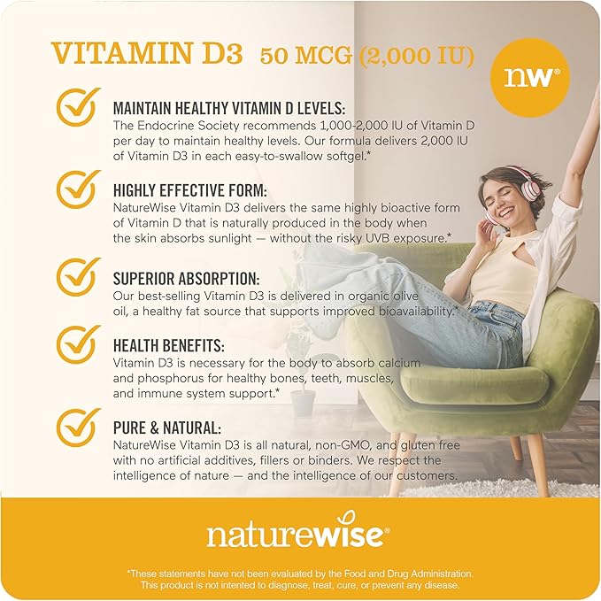 NatureWise Vitamin D3 5000IU (125 mcg) + Vitamin D3 2000IU (50 mcg) - 360 Count Each - Bundle for Healthy Muscle Function and Immune Support - Gluten Free Non-GMO Halal Gelatin - 1 Year Supply