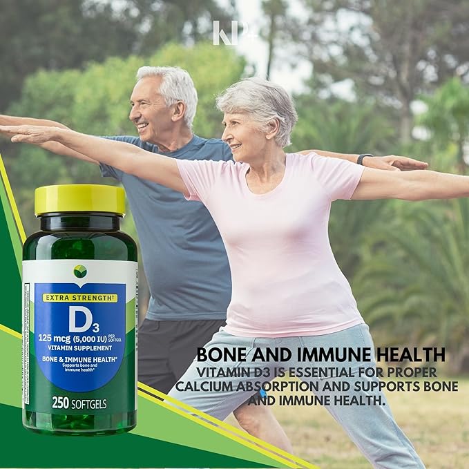 KP+ Vitamin D3 125 mcg (5000 IU) | Bone &amp Immune Health | Gluten Free | 250 Softgels | Pack of 1