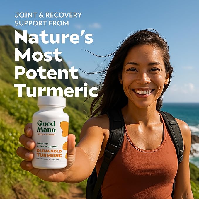 Good Mana Olena Gold Hawaii-Grown Turmeric Supplement - Organic Turmeric Curcumin with Black Pepper - Joint Support &amp Inflammation Relief - 60 Vegan Capsule