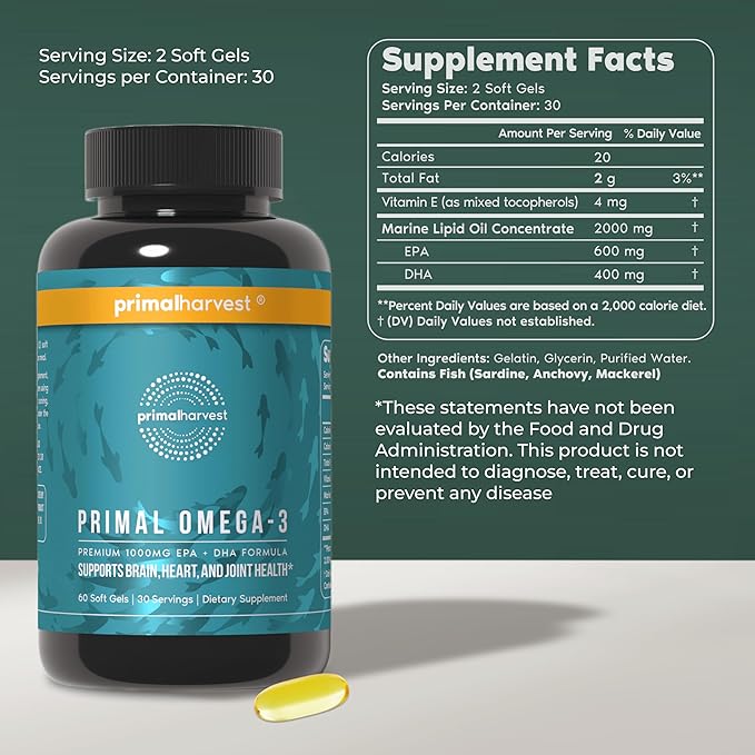 Primal Harvest Mind Fuel &amp Omega 3 Supplements for Women and Men Fish Oil Capsules and Mind Fuel Brain Booster Pills Bundle