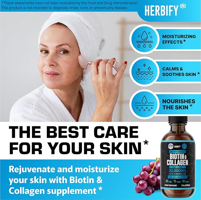 HERBIFY Bundle - Lions Mane Drops &amp Biotin and Collagen - Brain Hair Skin &amp Nails Support