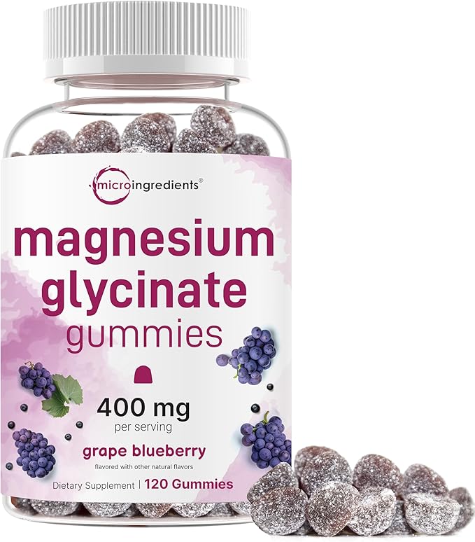 Micro Ingredients Magnesium Glycinate Gummies &amp Vitamin D3 10000IU + K2 Softgels | Bundle | Natural Grape Blueberry Flavor | Potent Elemental + Chelated Form | D &amp K Sunshine Vitamins + Cocon