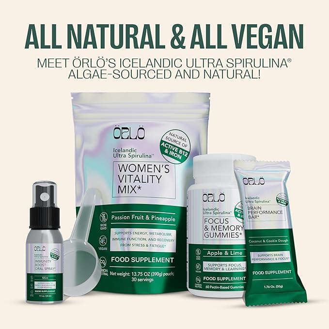 Orlo Immunity Boost Multivitamin for Adults with VIT B12 &amp B Vitamin Complex Vegan Vitamin D3 &amp Icelandic Ultra Spirulina – Fast-Absorbing Immune &amp Energy Support Mint Flavour 60 Servin