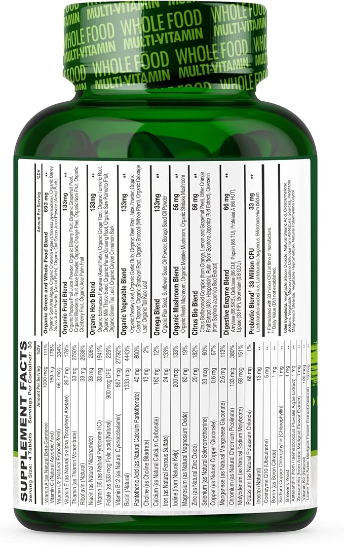 Wholesome Wellness Whole Food Multivitamin for Men - Natural Multi Vitamins Minerals Organic Extracts - Vegan Vegetarian - 120 Tablets