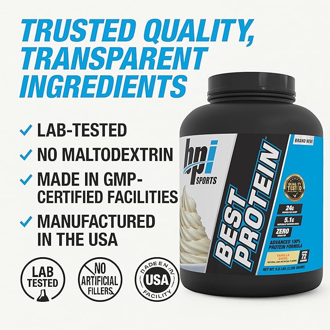 BPI Sports Best Protein – 100% Whey Protein Powder – Muscle Growth Recovery Meal Replacement – No Fillers Gluten-Free – Best Protein Powder for Men &amp Women | Vanilla Swirl – 5 Pounds