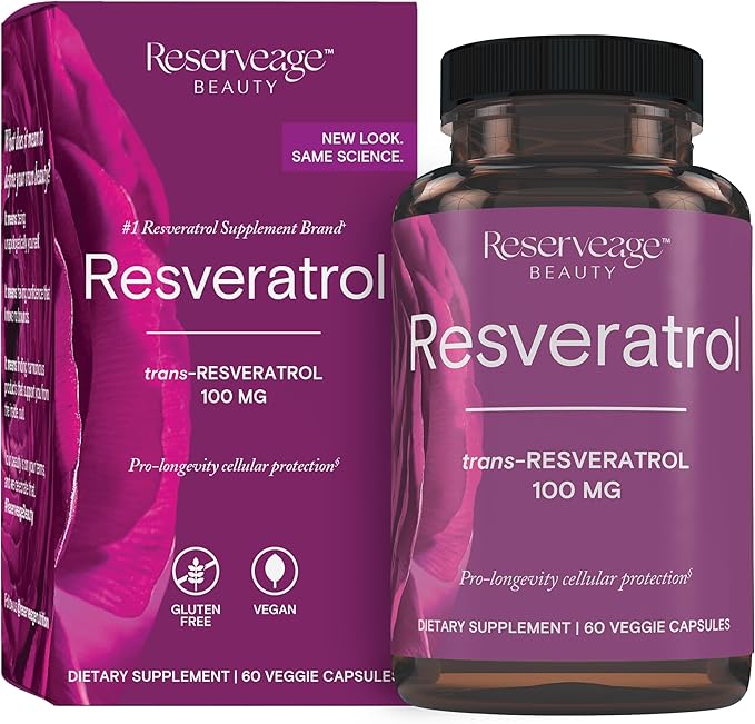 Reserveage Beauty Resveratrol 100 mg Antioxidant Supplement for Heart and Cellular Health Supports Healthy Aging and Immune System Paleo Keto 60 Capsules (60 Servings)