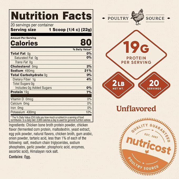 Nutricost Chicken Bone Broth Protein (Chicken Flavored 20 Servings)