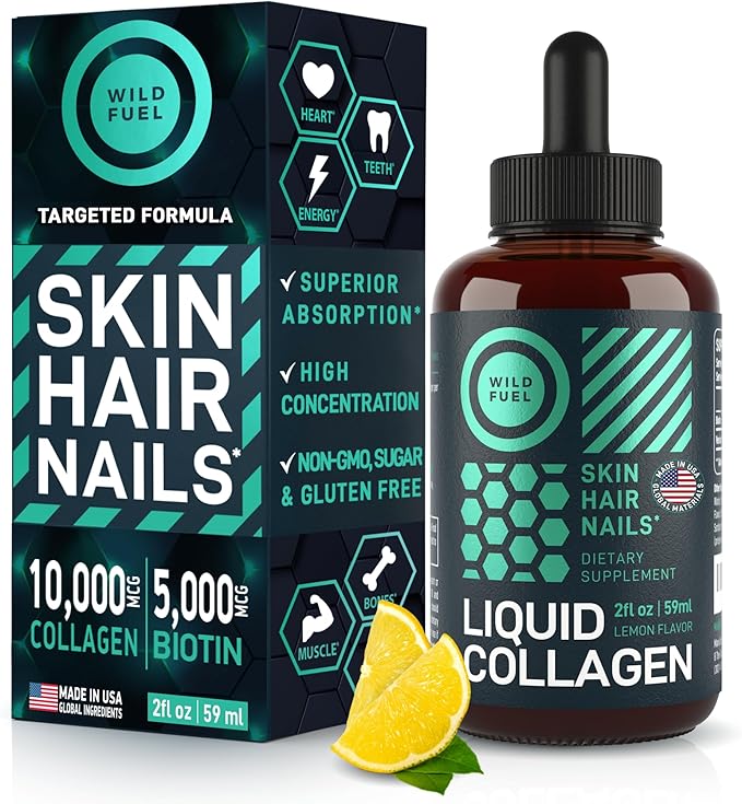 WILD FUEL Vegan Probiotic Plus B12 and Liquid Collagen Peptides with Biotin Wellness Bundle