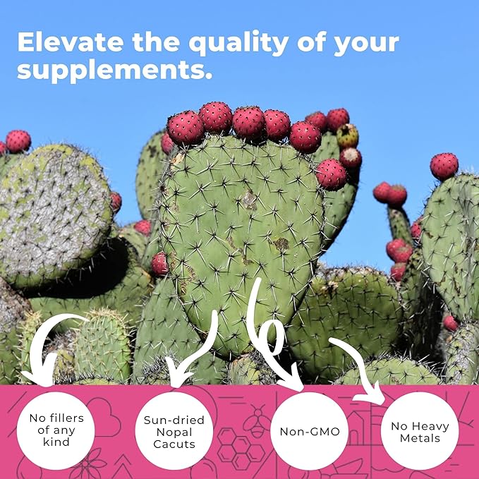 Nopal Cactus Capsules 1500mg- Organic Sun-Dried Prickly Pear Cactus Powder &amp Black Pepper Extract for Absorption- Natural Prickly Pear Super Supplement- Fiber Vitamins and Minerals 240 Capsules