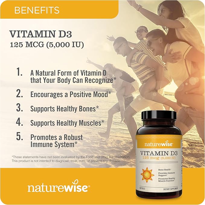 NatureWise Vitamin D3 5000IU (125mg) 360-Count + Omega-3 Fish Oil 1000mg with Vitamin E 180-Count - Bundle for Immune Bone Heart Health Support - Gluten Free Non-GMO Halal Gelatin