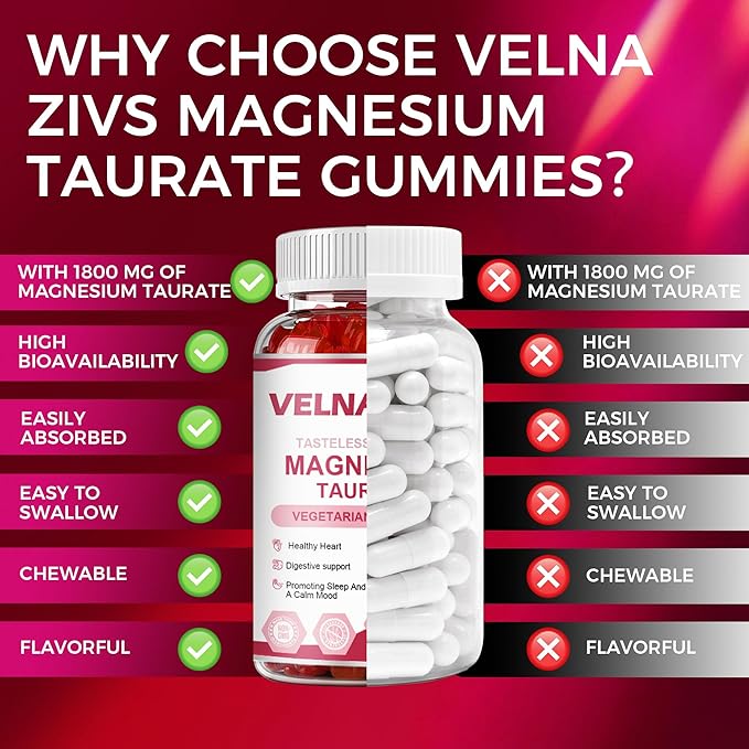 Magnesium Taurate Gummies 1800mg Magnesium Taurate Supplement High Absorption&amp chewable for Kid and Adults Muscle and Heart Health Support Vegan Gluten Free 60 Counts