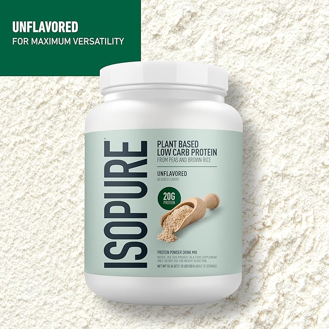 Isopure Plant-Based Protein Powder Lactose Free Gluten Free With Iron Unflavored 20g Plant Protein Per Serving 1.15 Lbs 20 Servings