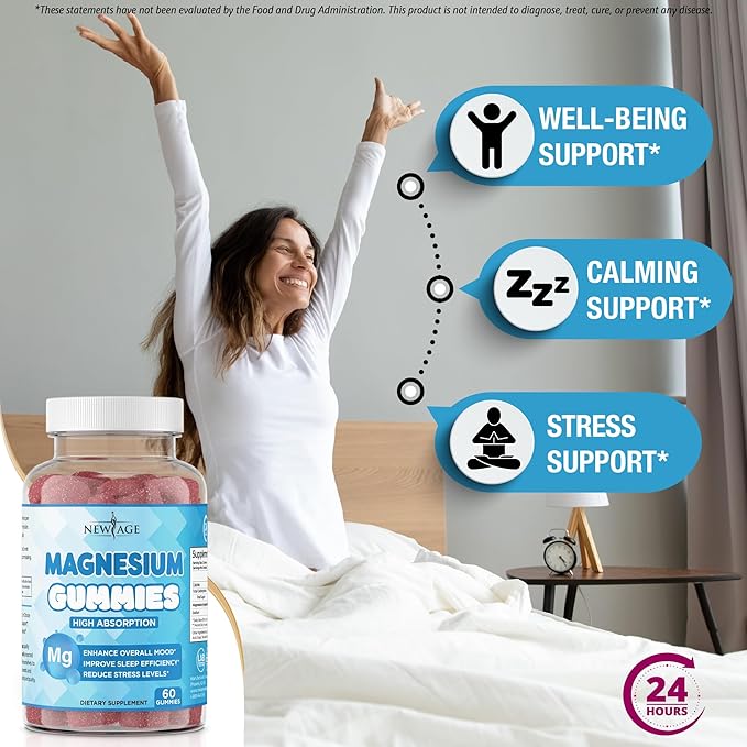 Magnesium Gummies - Calming Anti-Stress Gummies Magnesium Supplement for Adults and Kids Vegan Gelatin-Free Gluten-Free Non-GMO Delicious Natural Raspberry Flavor- 180 Count - by New Age