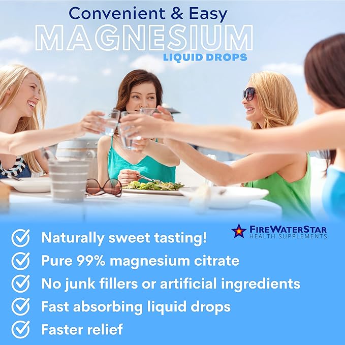 FWS Magnesium Citrate Liquid Drops for Adults and Kids Pure Magnesium Citrate Organic Non-GMO Vegan Supports Sleep Calm Energy Muscles Nerves Easy Adjustable Dosing 4 Month Supply 4 oz