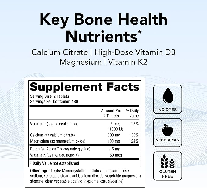 Theralogix TheraCal D2000 - Bone Health Support Supplement with Calcium Magnesium Vitamin D3 Vitamin K2 &amp Boron* - 90-Day Supply - NSF Certified - 360 Tablets