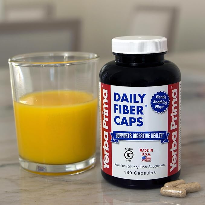 Yerba Prima Daily Fiber Formula - 180 caps (Pack of 2) - Soluble &amp Insoluble Dietary Fiber Supplement - Colon Cleanse - Gut Health - Vegan Non-GMO Gluten-Free