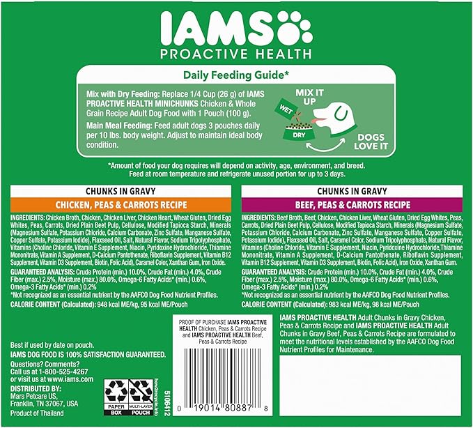 IAMS Proactive Health Adult Wet Dog Food Variety Pack 3.5 oz. Pouch (8 Count) (Pack of 2)