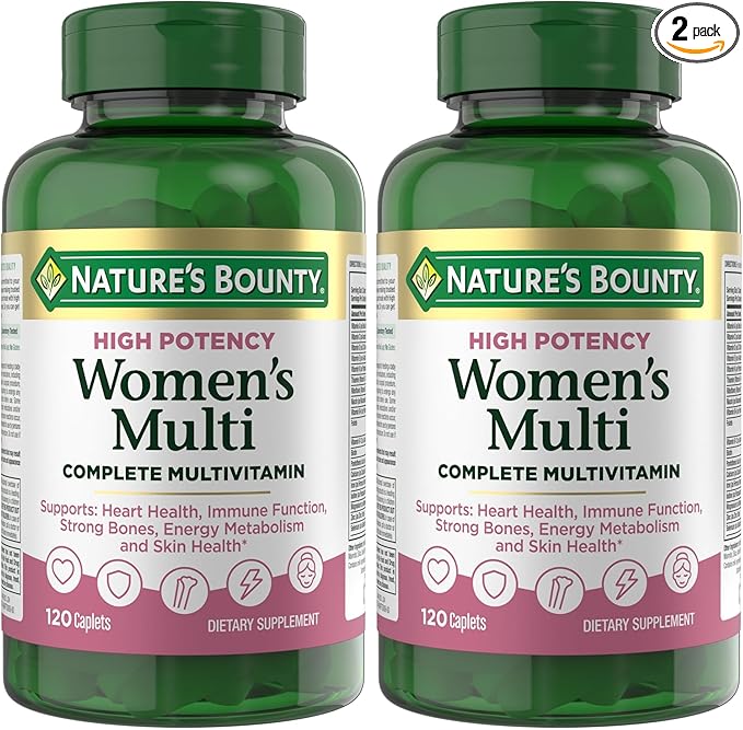 Nature's Bounty High Potency Women’s Complete Multivitamin Daily Vitamin with Vitamin C Supports Heart Health &amp Immune Function Essential Nutrition for Women 120 Caplets (Pack of 2)
