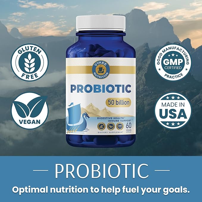 Vykee Nutrition Daily Probiotic – 50 Billion CFU + Prebiotics | Gut Digestive &amp Immune Support | 11-Strain Formula for Bloating Balance &amp Whole-Body Wellness
