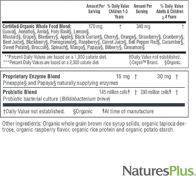 NaturesPlus Source of Life Garden Family Multivitamin - 60 Chewables - Mixed Berry Flavor - Energy Metabolism &amp Digestive Health with Probiotics - USDA Certified Organic - Up to 60 Servings