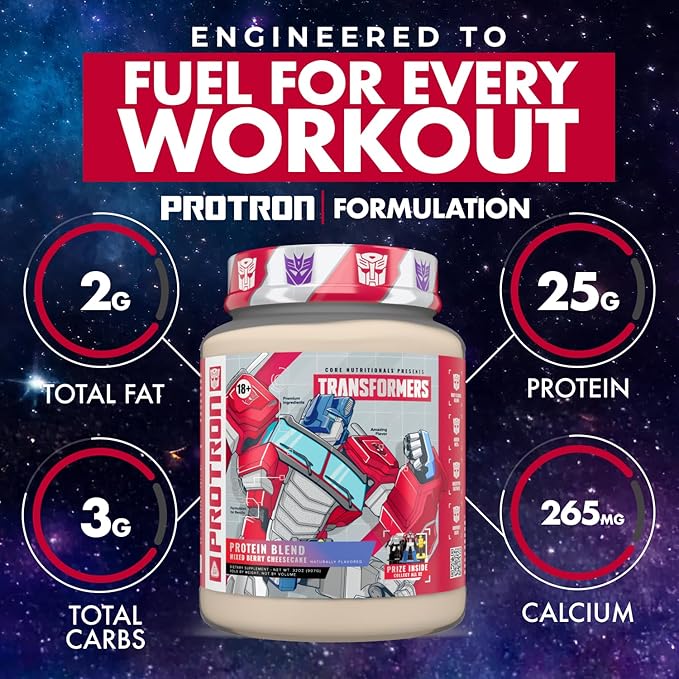 Core Nutritionals Transformers Protron Protein | Whey + Casein Blend | MCTs &amp Digestive Enzymes | 25g Protein | Free Prize Inside - Starscream | 2 Pound (Milk Chocolate Cookie 'N Cream)