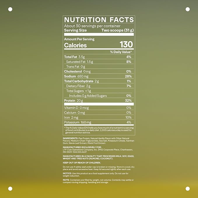 LTH Vital Vegan Protein - Trusted by Life Time Members - Plant-Based Protein Powder Made from Pea Protein - Supports a Healthy Immune System - Dairy Free &amp Soy Free - Vanilla 30 Servings