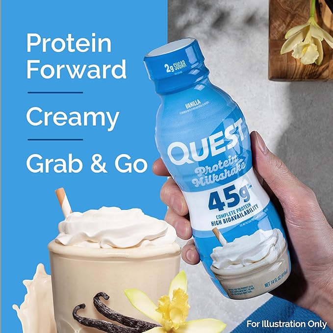 Quest Nutrition Vanilla Protein Shake 45g Protein 2g Sugar 3g Net Carbs Ready to Drink Gluten Free 12 Count