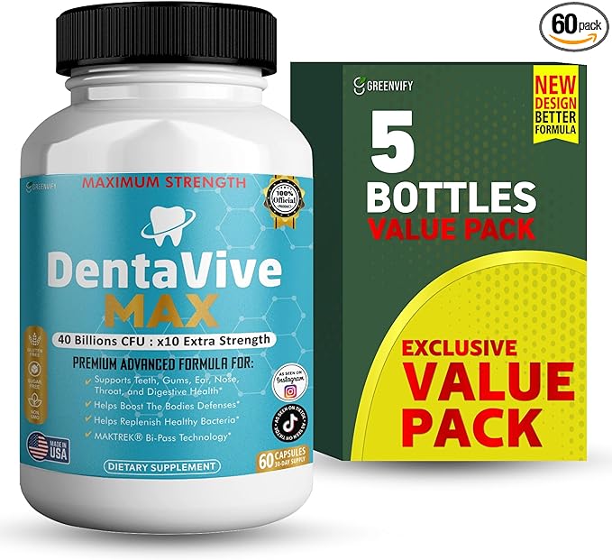 DentaVive Max Probiotic Supplement 40 Billion CFU 60 Capsules Premium Oral Health Support for Teeth Gums Digestive Health (5)