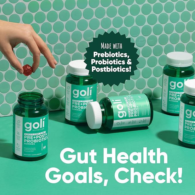 Goli Nutritional Supplement Pre+Post+Probiotics Gummy - 180 Count - World's First 3-in-1 Gluten-Free Vegan Non-GMO and Gelatin-Free.