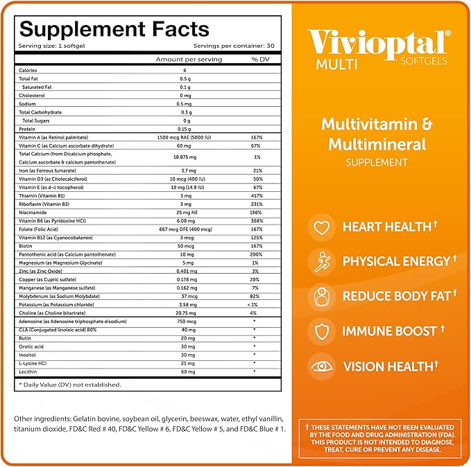 Vivioptal Multi 30 Softgels Multivitamin &amp Multimineral Gluten Free German Formula