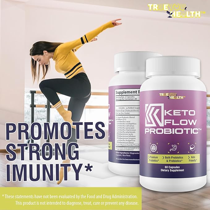 KETO FLOW PROBIOTIC - Premium Probiotics &amp Prebiotics - Keto Friendly Probiotic Formula - 40 Billion CFU - Promote Healthy Gut Biome - Immune Support &amp Digestive Support - Aid Energy &amp Blo