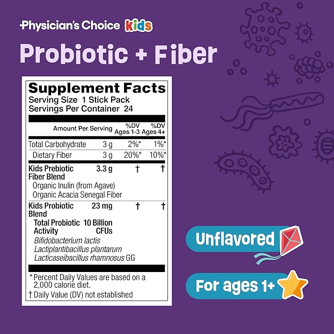 Physician's CHOICE Kids Happy Tummy Bundle - Fiber 24pck + Probiotic 30ct