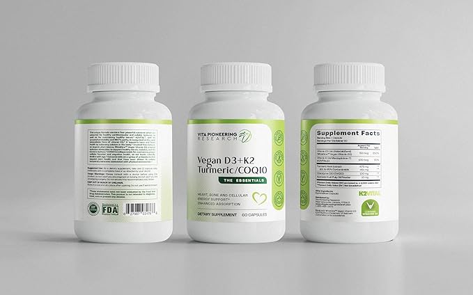 5-in-1 Vitamin D3 2000IU + K2Vital Vitamin K2 with Turmeric and COQ10 - with Avocado Powder for Enhanced Absorption - Heart Bone Cellular Health Support