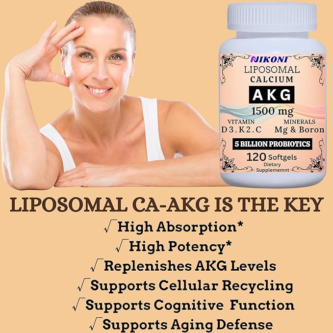 Liposomal Calcium AKG 1500mg Vitamin C D3 K2 Mg+ &amp Probiotics Supplement-120 Softgels