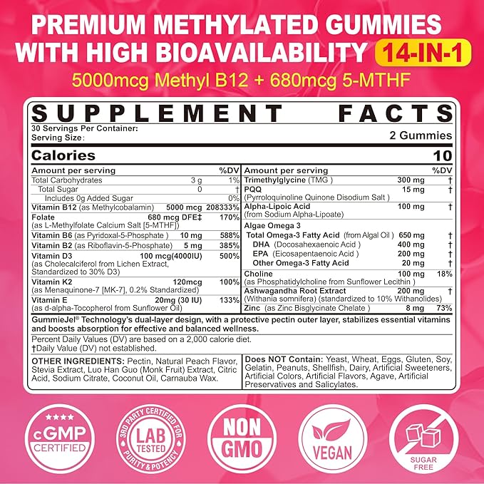 Bundle: Vitamin D3 K2 Gummies for Kids 1 Pack &amp Methyl B12 + L-Methylfolate Gummies 1 Pack