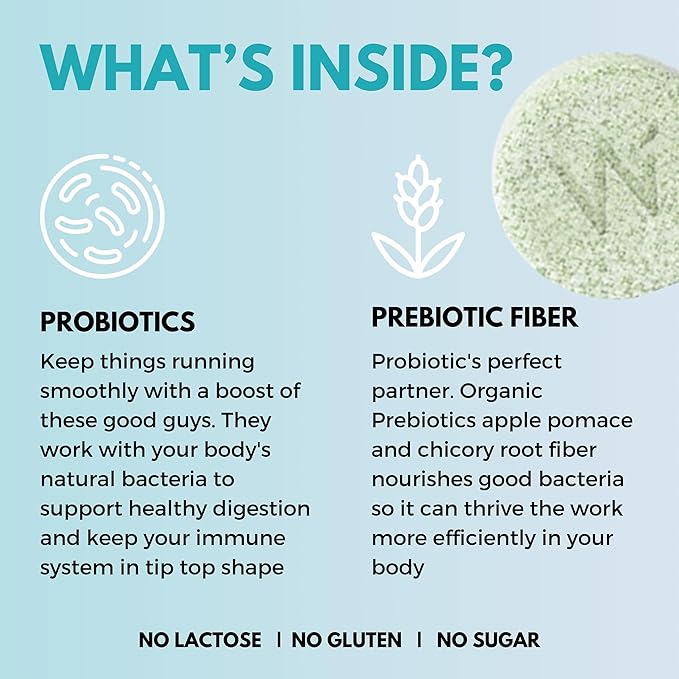 WELLBEING NUTRITION Daily Probiotic + Prebiotic| Plant Based |18 Billion CFU 6 Strains for Men &amp Women with Organic Prebiotic Fiber for Digestion Gut Health Metabolism | 42 Effervescent Tabs