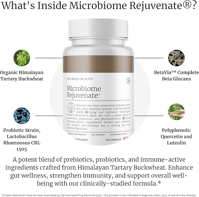 BIG BOLD HEALTH Complete Gut Support Bundle - Organic Himalayan Tartary Buckwheat Prebiotics &amp Probiotics for Gut Health - Natural Energy Microbiome &amp Immune System Support - Non-GMO Gluten