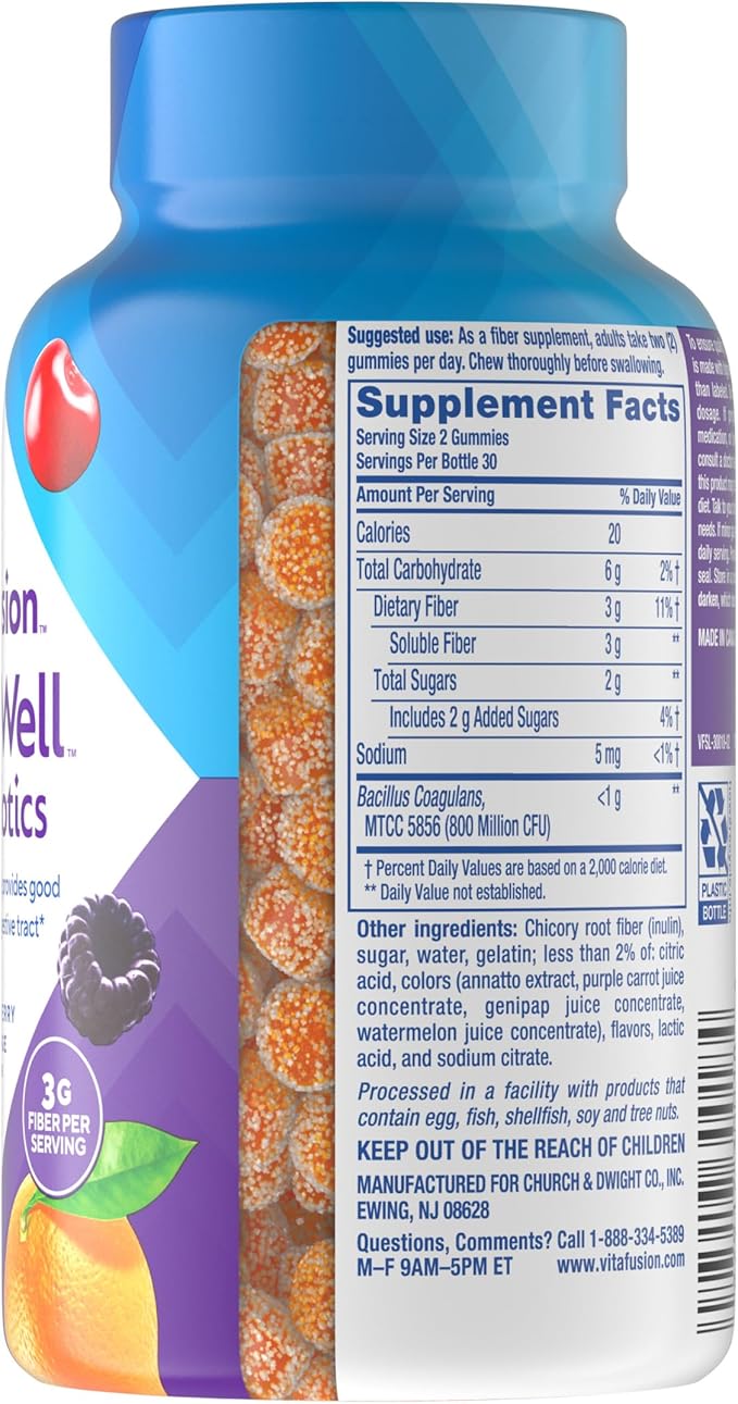 vitafusion Probiotic + Prebiotic Fiber Gummies for Adults Probiotic Supplement with Prebiotic Fiber to Support Gut Health and Provide Good Bacteria (1) Cherry Berry Citrus Rush Flavor 60 Count