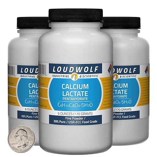 Calcium Lactate / 1.1 Pounds / 3 Bottles / 99% Pure USP-FCC Food Grade/Fine Powder/USA