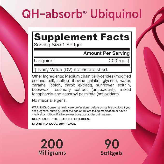 Jarrow Formulas QH-Absorb 200 mg - Active Antioxidant Form of Co-Q10 - Dietary Supplement - Supports Mitochondrial Energy Production &amp Cardiovascular Health - 90 Softgels