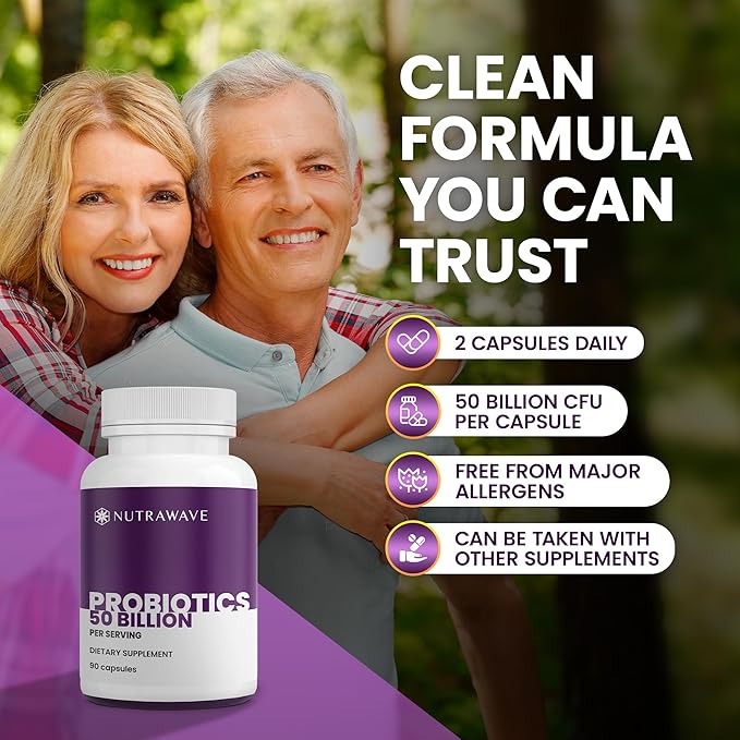 Nutrawave 50 Billion Probiotics for Women &amp Men 15 Strains Active Culture. Relieves Bloating &amp Constipation Improved Digestion &amp Gut Health Supplement Vegan. 60 Powerful Small Capsules.