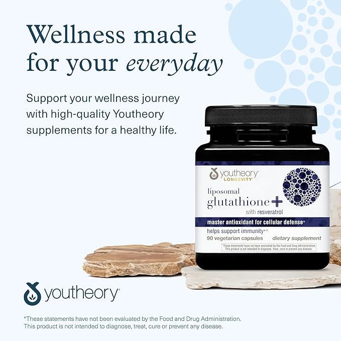 Youtheory Liposomal Glutathione with Resveritrol Vegetarian 90 Count Promotes Healthy Aging from Within