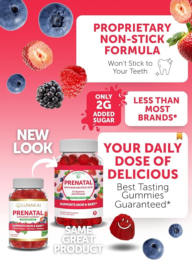 Lunakai Prenatal and Vitamin D3 Gummies Bundle - Pregnancy Multivitamin Gummy with Iron &amp Folic Acid - Immunity Bone and Mood Support Supplement for Adults