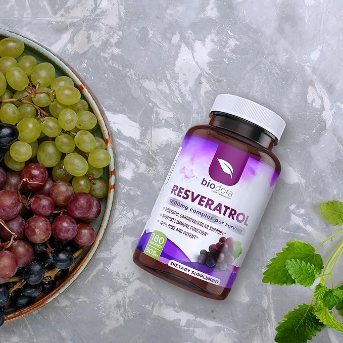 Resveratrol 1600mg - 180 Capsules | Trans-Resveratrol Antioxidant Supplement with Natural Green Tea Grape Seed Polyphenols &amp Quercetin Supports Digestive Heart Health Immune System Brain Func